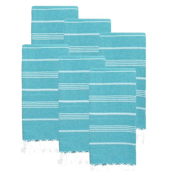 PADISHAHHOME Turkish Beach Towels, Pack of 6 | Oversized, Quick Dry, Sand Free | 100% Cotton, Large 38x71" Towels for Beach, Pool, Travel | Ultra-Soft, Compact, and Absorbent | Teal