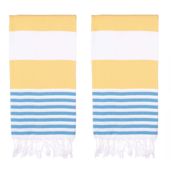 PADISHAHHOME Turkish Beach Towels Set of 2 | Oversized, Quick Dry, Sand Free | 100% Cotton, Large 38x71" Towels for Beach, Pool, Travel | Ultra-Soft, Compact, and Absorbent | Yellow / Turquoise