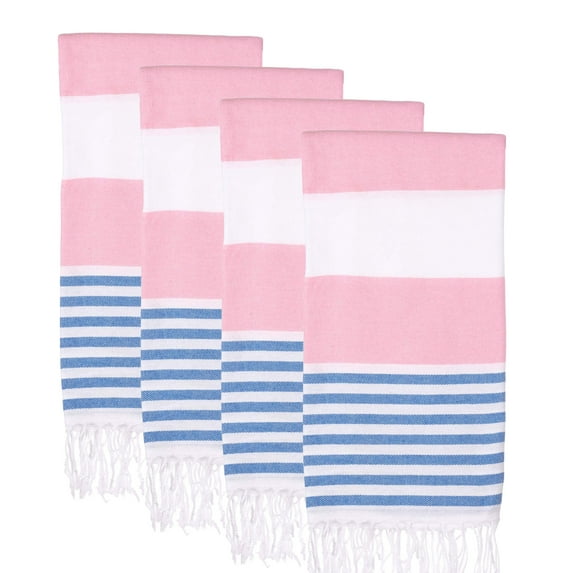 PADISHAHHOME Turkish Beach Towels Set of 4 | Oversized, Quick Dry, Sand Free | 100% Cotton, Large 38x71" Towels for Beach, Pool, Travel | Ultra-Soft, Compact, and Absorbent | Pink / Blue