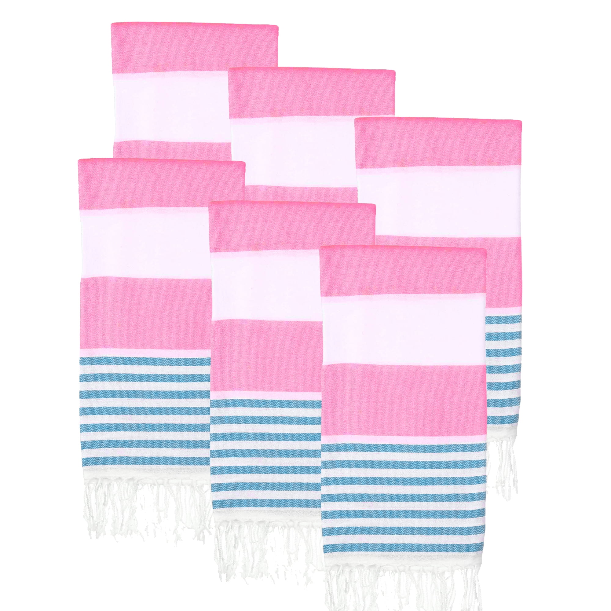 PADISHAHHOME Turkish Beach Towels Set of 6 | Oversized, Quick Dry, Sand Free | 100% Cotton, Large 38x71" Towels for Beach, Pool, Travel | Ultra-Soft, Compact, and Absorbent | Fuchsia / Turquoise