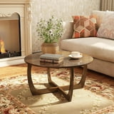 PADMA HOUSE Round Wood Coffee Table with Curved Legs, Farmhouse