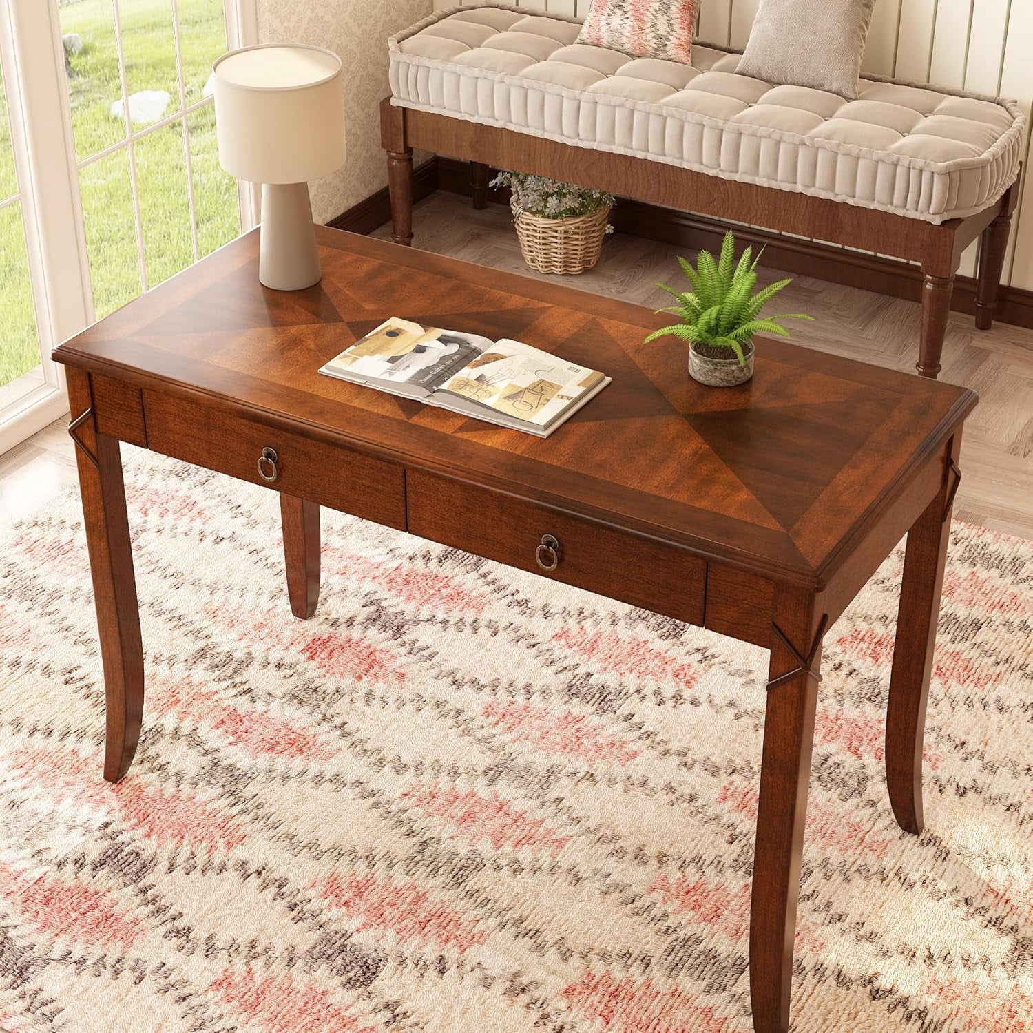 PADMA HOUSE Solid Wood Console Table with 2 Drawers, 46