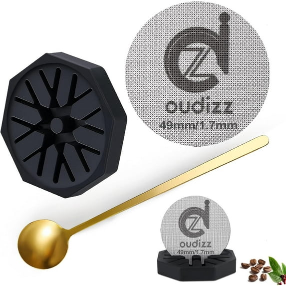 PADUKU 49mm Puck Screen, Reusable Coffee Filters For Espresso Portafilter Filter Basket 49mm, Espresso Screen With Coffee Spoon & Stand, Espresso Accessories, 1.7mm Thickness 150μm 316 Stainless Steel