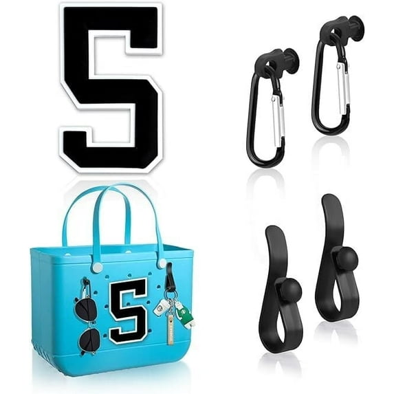 PADUKU 4Pcs Hooks & Number Charm Compatible with Bogg Bag,Bogg Bag Carabiner Keychain,Bogg Bag Charms,Bogg Bag Accessories
