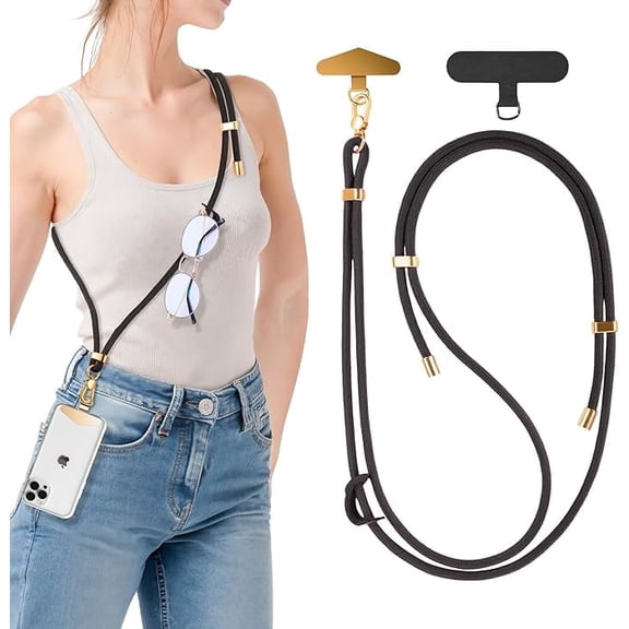 PADUKU Phone Lanyard Crossbody Strap with 2 Tether Tabs, Adjustable Shoulder Phone Strap with Metal Buckles, Compatible with All Cellphone Cases