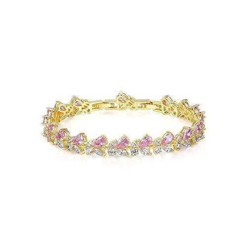 PAENENPH 14K Gold Bohemian Crystal Bracelet for Women,Luxury Branch Shape Natural Pink Crystal Charm Bracelet,Fashion Bracelet Jewelry Gift for Her
