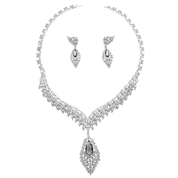 PAENENPH 14K Gold Natural Crystal Jewelry Set for Women,Sparkling Wings Shape Crystal Pendant Necklace and Drop Earrings Set,Fashion Wedding Bridal Jewelry Set