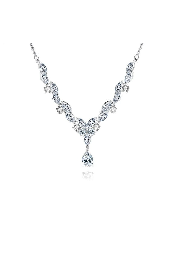 14K Gold Natural Crystal Pendant Necklace for Women,Dainty Tear Drop Shape Crystal Statement Chain Necklace,Luxury Wedding Jewelry for Her