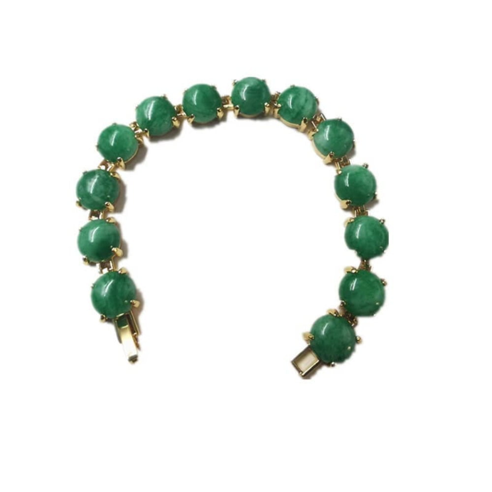 PAENENPH 14K Gold Natural Jade Bracelet，Stunning Green Gemstone for Women
