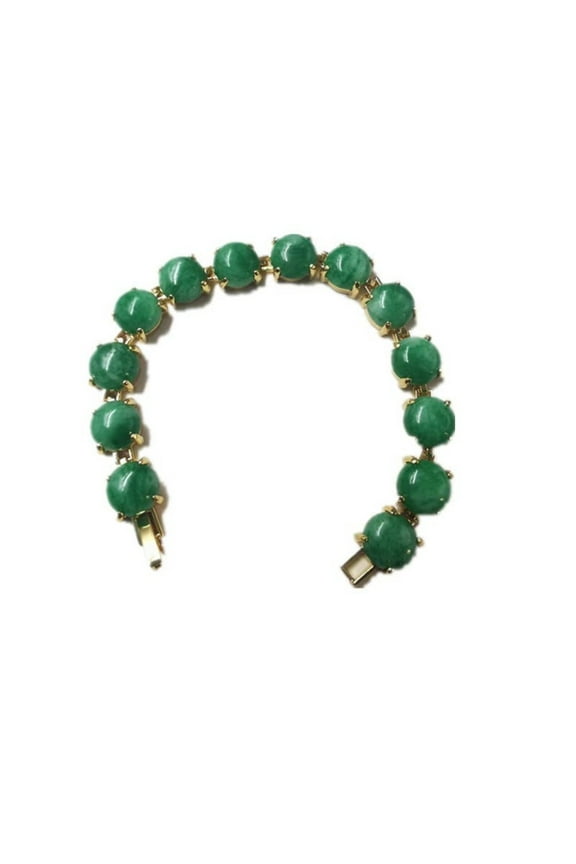 14K Gold Natural Jade Bracelet,Stunning Green Gemstone for Women