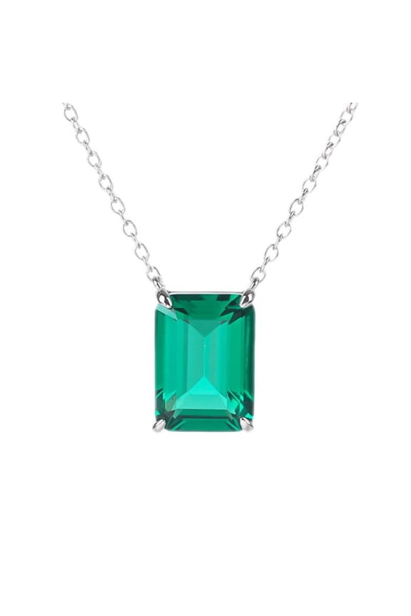 14K Gold Necklace with Square Cut Green Emerald Necklace, A Classic Piece for Her Birthday
