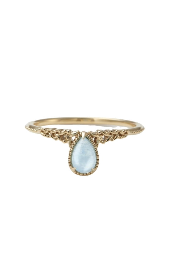 14K Gold over S925 March's Teardrop Aquamarine Birthstone Ring, Birthstone Ring for Women with Brilliant Shine