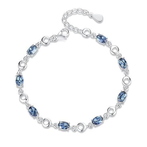 PAENENPH 14K White Gold Bracelet for Women, Delicate Inlaid with Sea-Blue Natural Crystal, Chic and Elegant Jewelry Gift