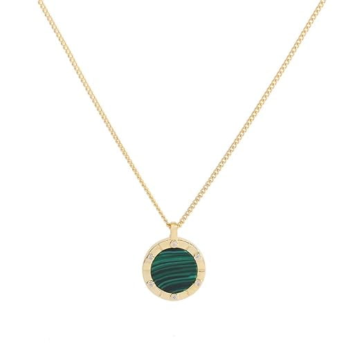 PAENENPH 14K Yellow Gold Natural Green Gemstone Necklace for Women,Round Green Gemstone Pendant Necklace,18 Inch,Gift for Her
