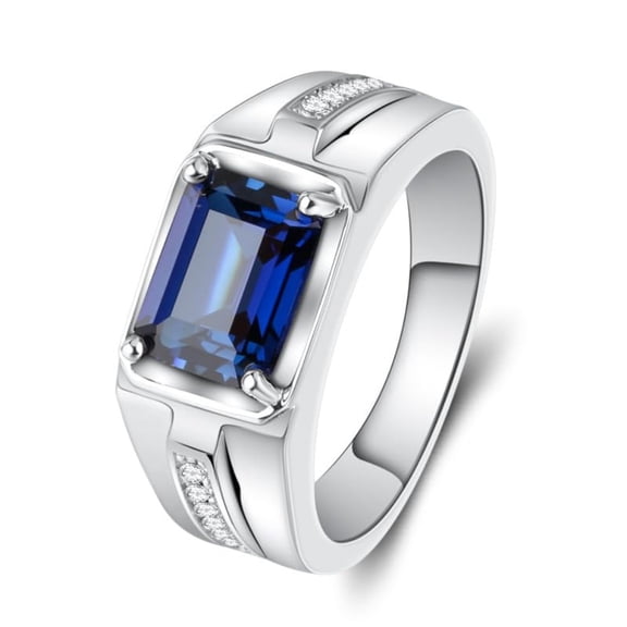 PAENENPH S925 Sterling Silver Sapphire Ring for Men, Celebrating September Birthdays for Him, Ideal Birthstone Gift