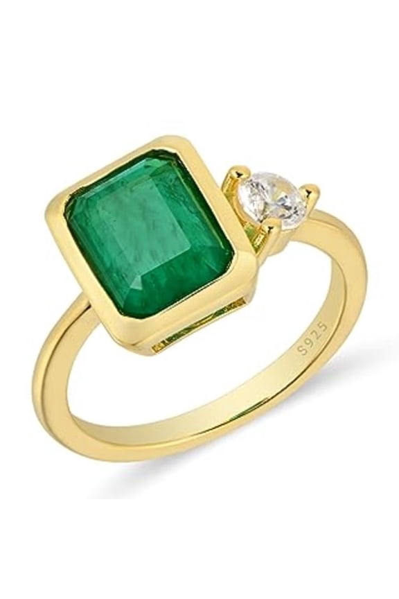 Three-claw Square Emerald Ring in 14K Gold over S925, A Luxurious Green Rings for Women Accessory for Every Diamond Lover