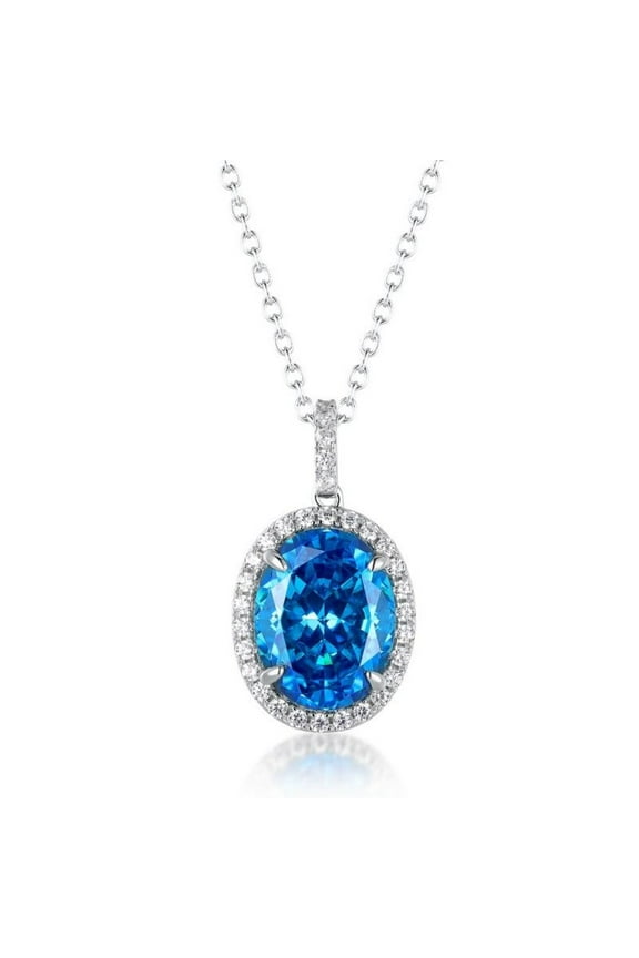 Women's 14K White Gold Pendant Necklace, Sparkling Yellow and Blue Oval Gemstones, Best Gift for Celebrations
