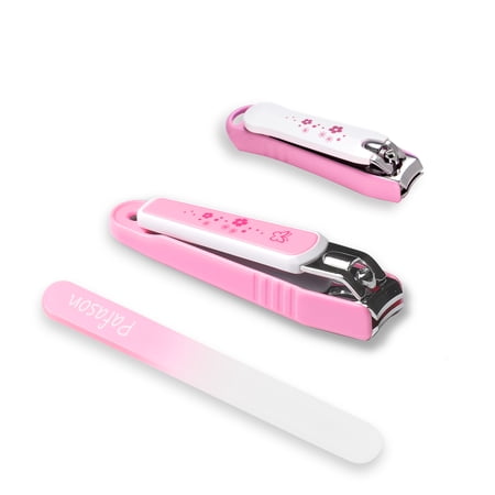 PAFASON Ultra Sharp Nail Clipper Set, 3 Pack Fingernail and Toenail Trimmer Cutter, Stainless Steel, Curved Blade, Sturdy, Nail Catcher, Nail Files for Men and Women