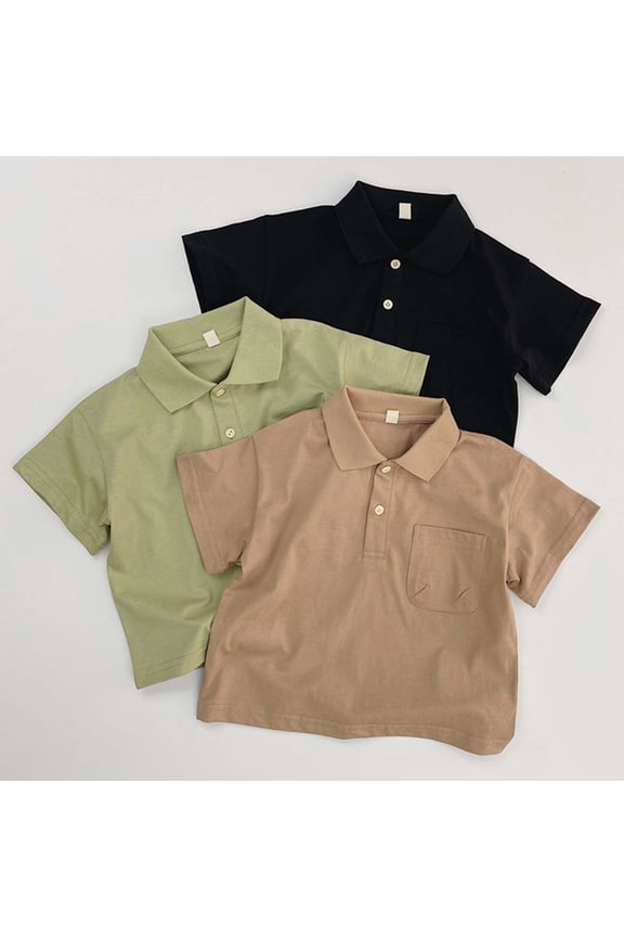 Baby Boys Polo Shirts Short Sleeve Solid Color Gentleman Style Collared Casual For Newborn Infant Wear Baby Tops Khaki