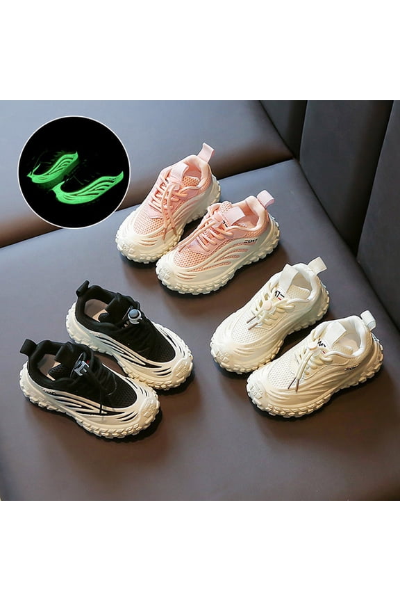 Kids Sneakers Glow In The Dark Spring Soft Sole Chunky Style For Toddler Boys And Girls Running Wear Kids Footwear Beige