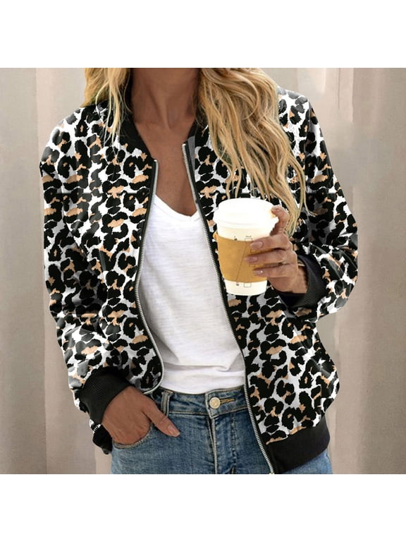 Leopard Print Baseball Jackets for Women Cheetah Print Casual Long Sleeve Varsity Coat Sporty Outerwear Fall Fashion Streetwear Jackets For Women Black XXL