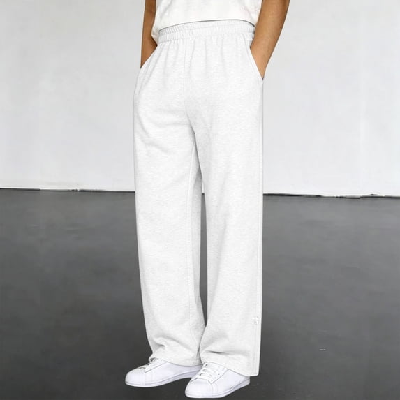 Solid Images PAFNAFHF Mens Ankle Zip Pants Solid Elastic Waist Straight Leg Trousers ...