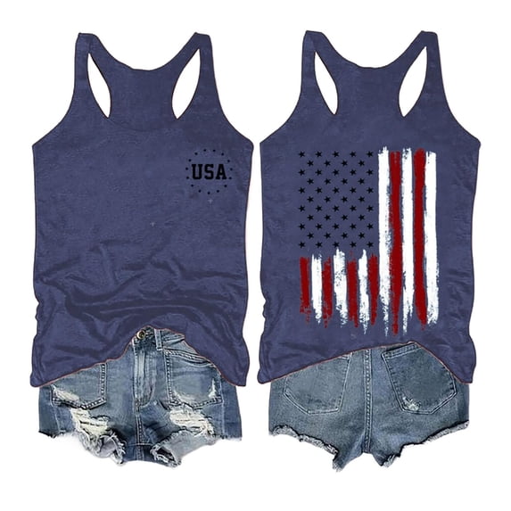 PAFNAFHF Women Tank Tops 250th Anniversary Celebration Print Crisscross Back Sleeveless Soft For Summer Wear Patriotic Tanks Red