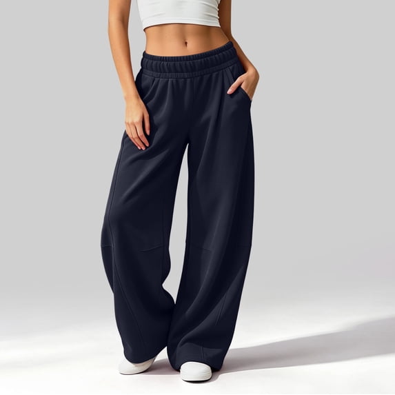 PAFNAFHF Womens Casual Pants Barrel Leg Sweatpants Solid Soft Elastic ...