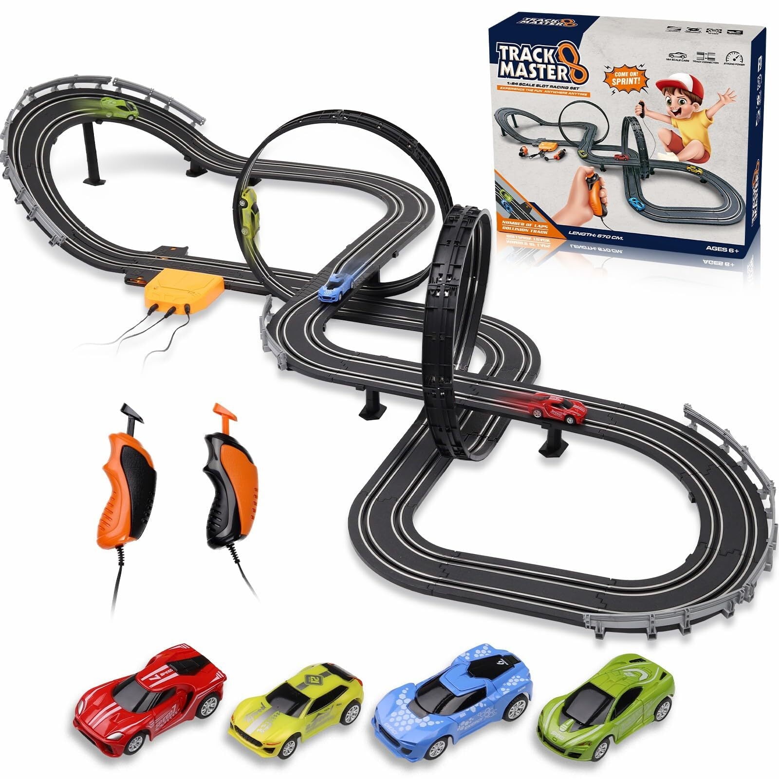 PAFOLO Car Toys Slot Car Race Track Toys with 4pcs Speed Cars and 22FT Dual Racing Game Lap Overpass Track—battery or Electric Race Car Track for Boys and Girls Age 3–12,Child Toy