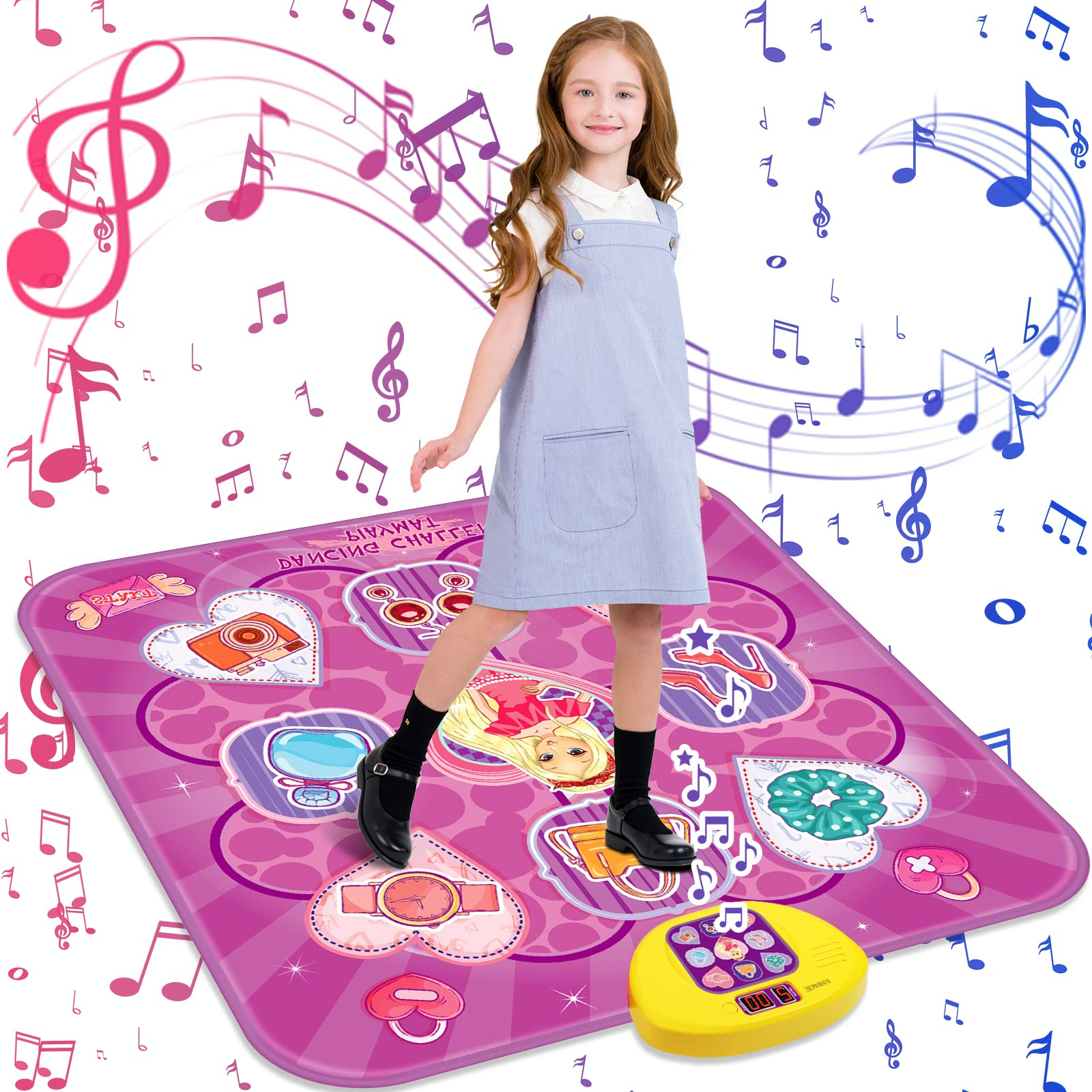 PAFOLO Dance Mat - Interactive Kids' Toy for Girls, Ages 3-12, Electronic Music & LED Lights Dance Pad, 5 Game Modes, Princess Design Playmat,Birthday Gift for Kids