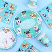 PAFU Dog Themed Birthday Party Supply Set, Blue, 64 Pieces, for 16 Guests