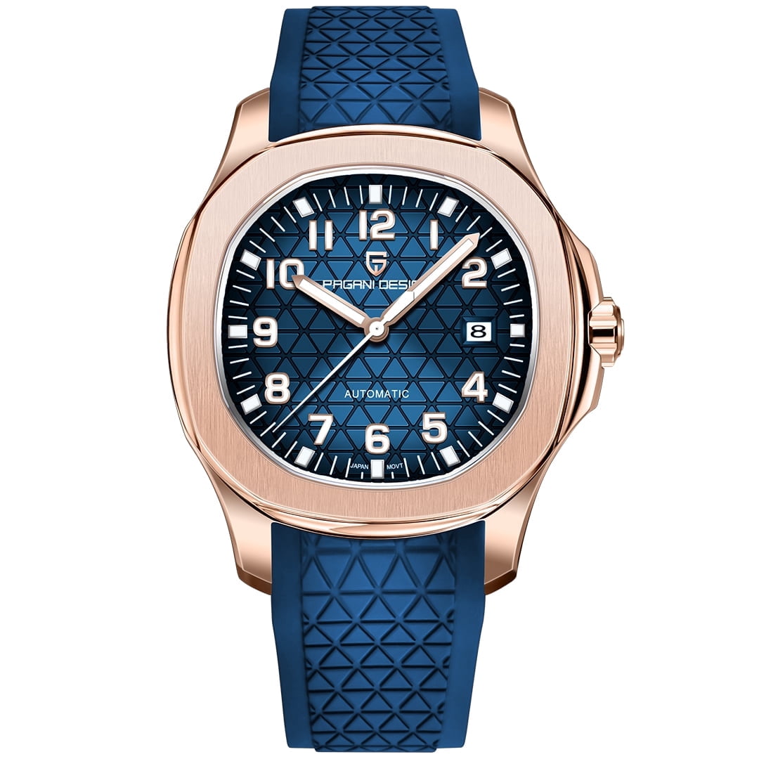 Automatic Men's Watch New Stainless Steel Mechanical Wrist Watch for Men, 100M Waterproof, Synthetic Sapphire Dial Glass, Rubber Strap, PD-YS031