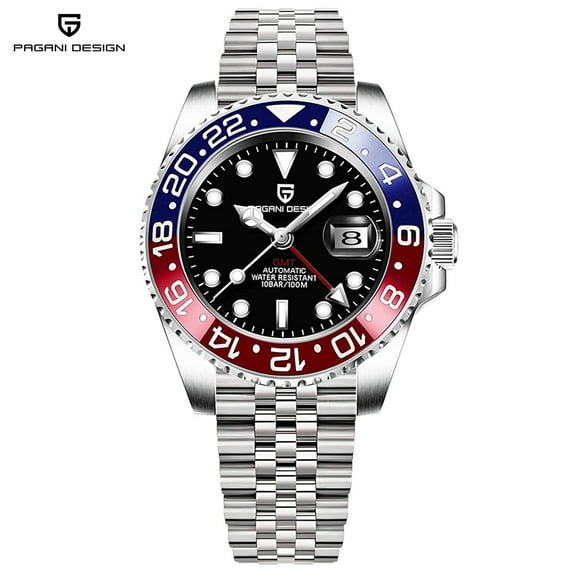 PAGANI DESIGN Men's Automatic GMT Watches 40mm Casual Stainless Steel Waterproof Mechanical Wrist Watch for Men PD1662