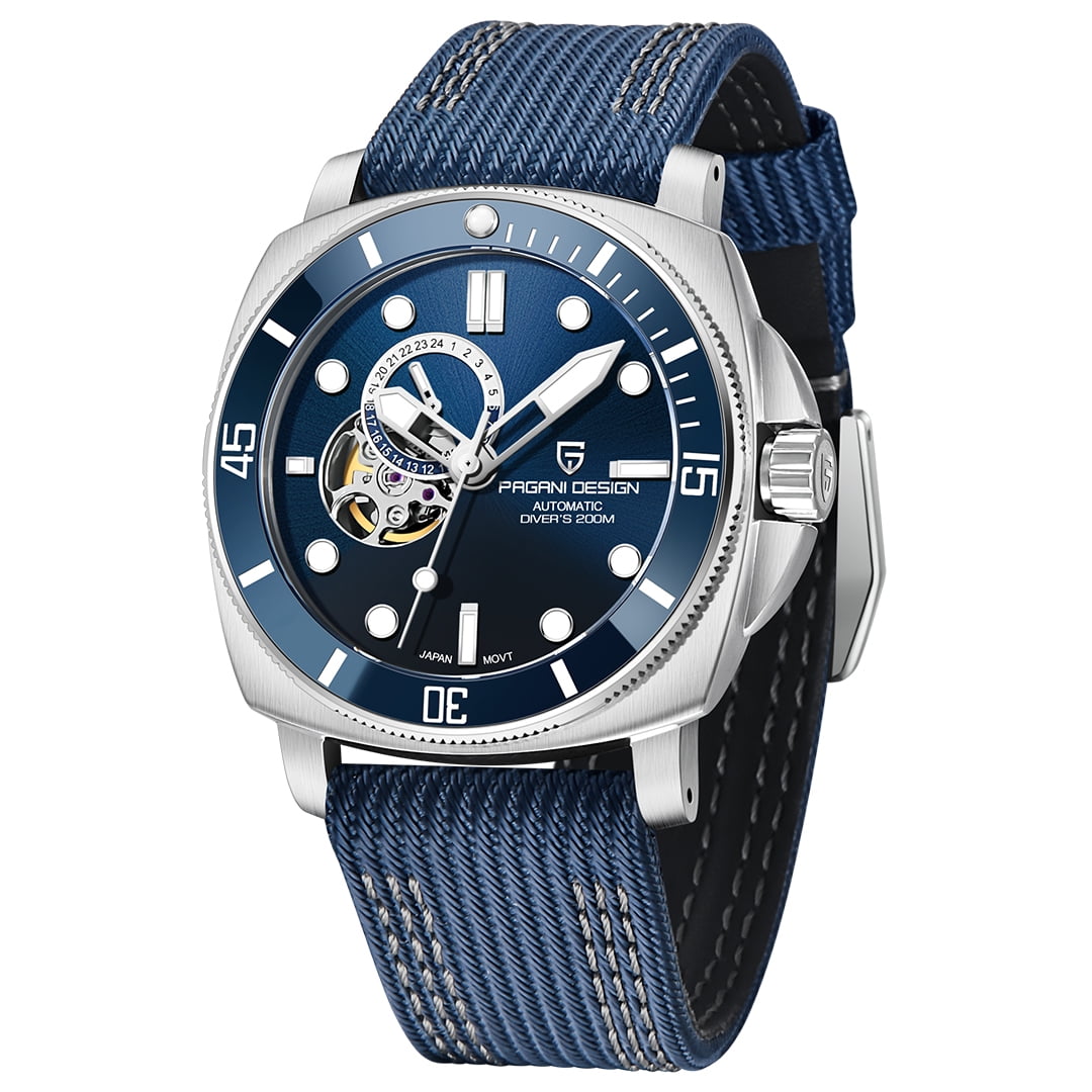PAGANI DESIGN Men's Automatic Watches Unique Square Stainless Steel Mechanical Sports Wrist Watch for Men Nylon Watchband 100M Waterproof
