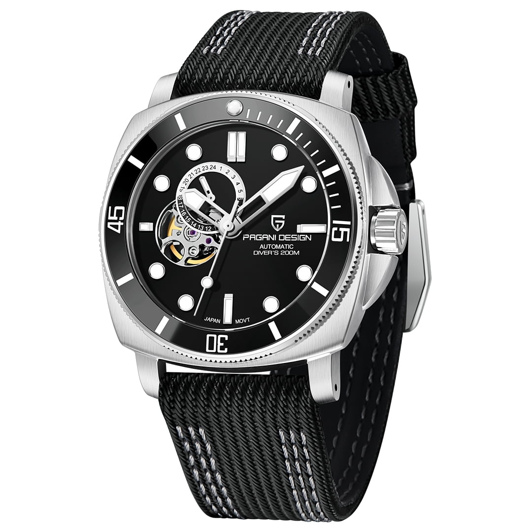 PAGANI DESIGN Men's Automatic Watches Unique Square Stainless Steel Mechanical Sports Wrist Watch for Men Nylon Watchband 100M Waterproof