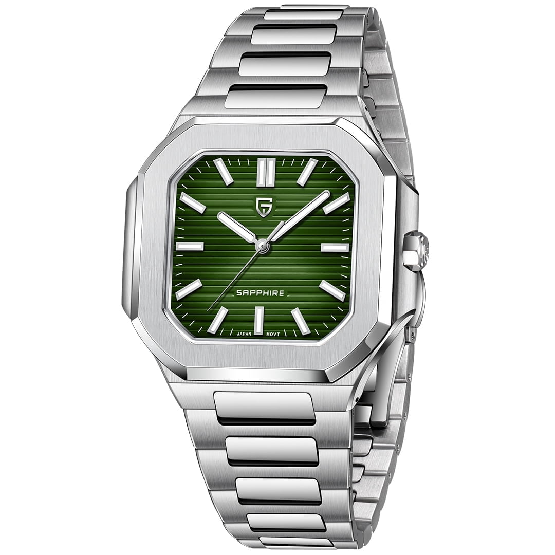 PAGANI DESIGN Men's Quartz Watch 37MM Stainless Steel Sports Waterproof Business Wrist Watch for Men, Synthetic Sapphire, Japan TMI VH31 Movt, PD-YS019