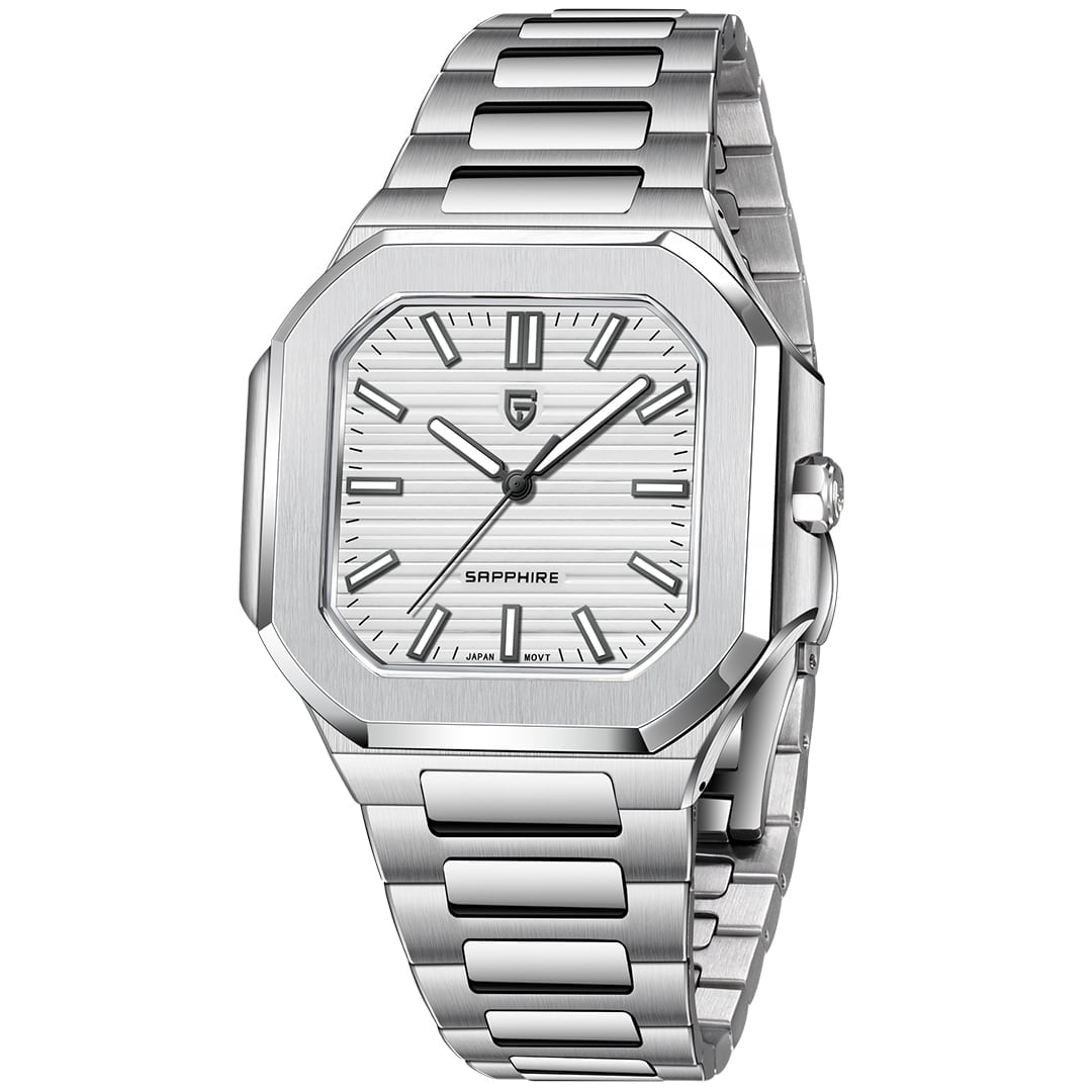 PAGANI DESIGN Men's Quartz Watch 37MM Stainless Steel Sports Waterproof Business Wrist Watch for Men, Synthetic Sapphire, Japan TMI VH31 Movt, PD-YS019