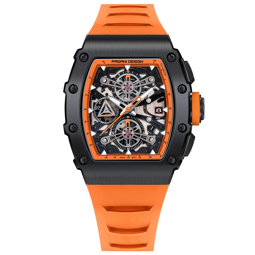 PAGANI DESIGN Men's Quartz Watches Chronograph Tonneau Stainless Steel Sports Wrist Watches for Men Synthetic Sapphire Dial Glass