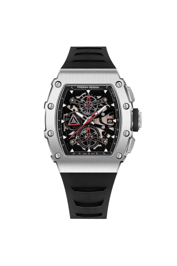 Men's Quartz Watches Chronograph Tonneau Stainless Steel Sports Wrist Watches for Men Synthetic Sapphire Dial Glass