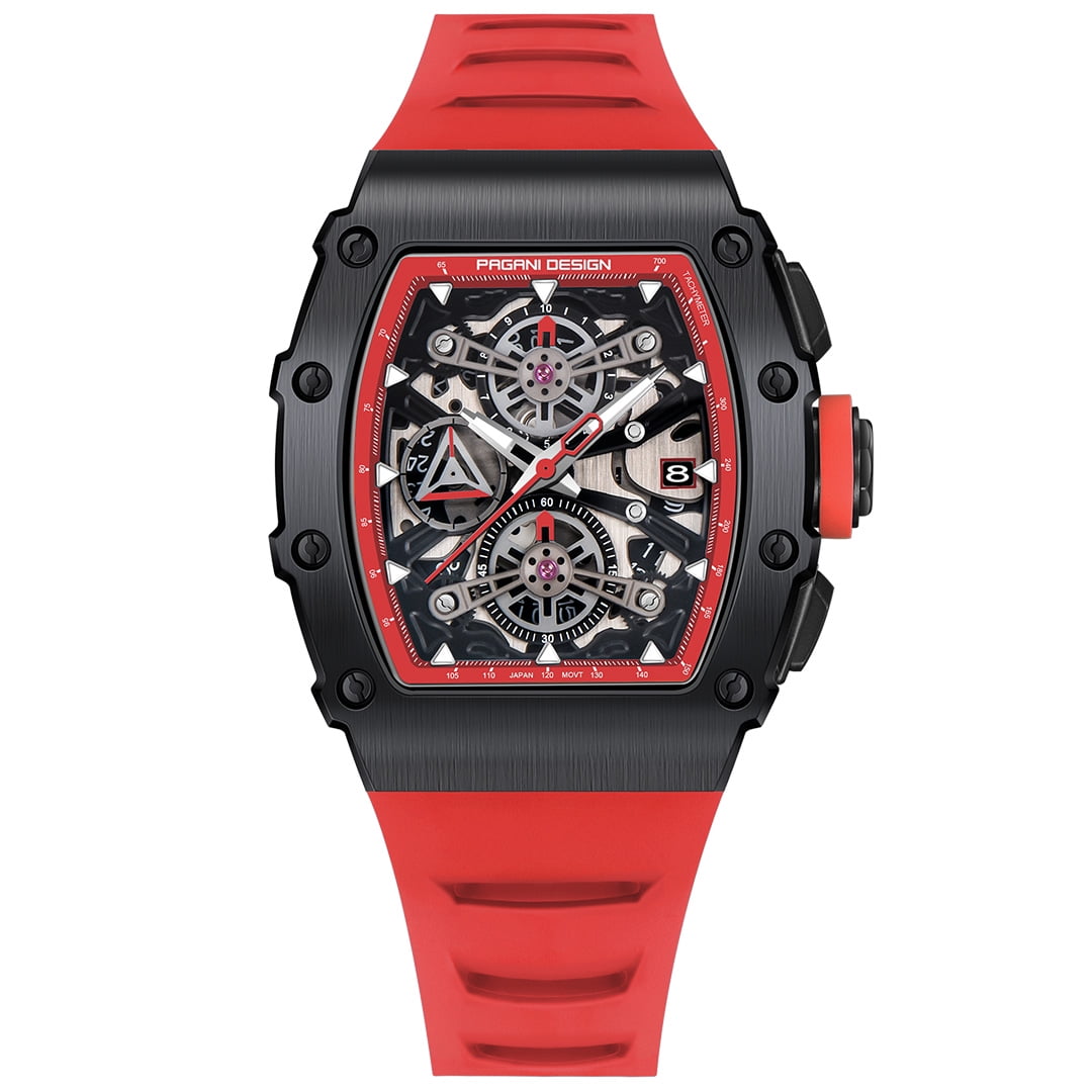 PAGANI DESIGN Men's Quartz Watches Chronograph Tonneau Stainless Steel Sports Wrist Watches for Men Synthetic Sapphire Dial Glass