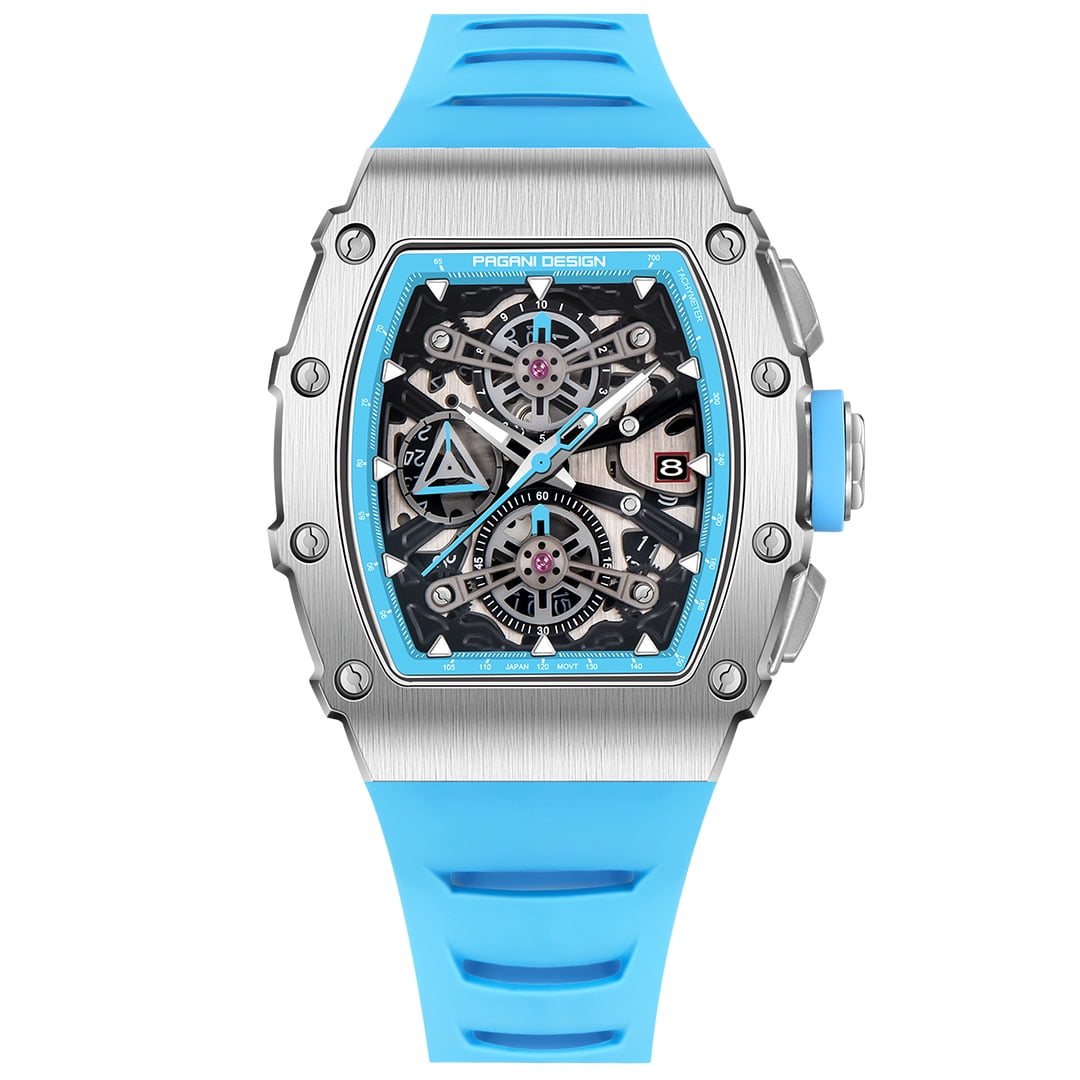 PAGANI DESIGN Men's Quartz Watches Chronograph Tonneau Stainless Steel Sports Wrist Watches for Men Synthetic Sapphire Dial Glass