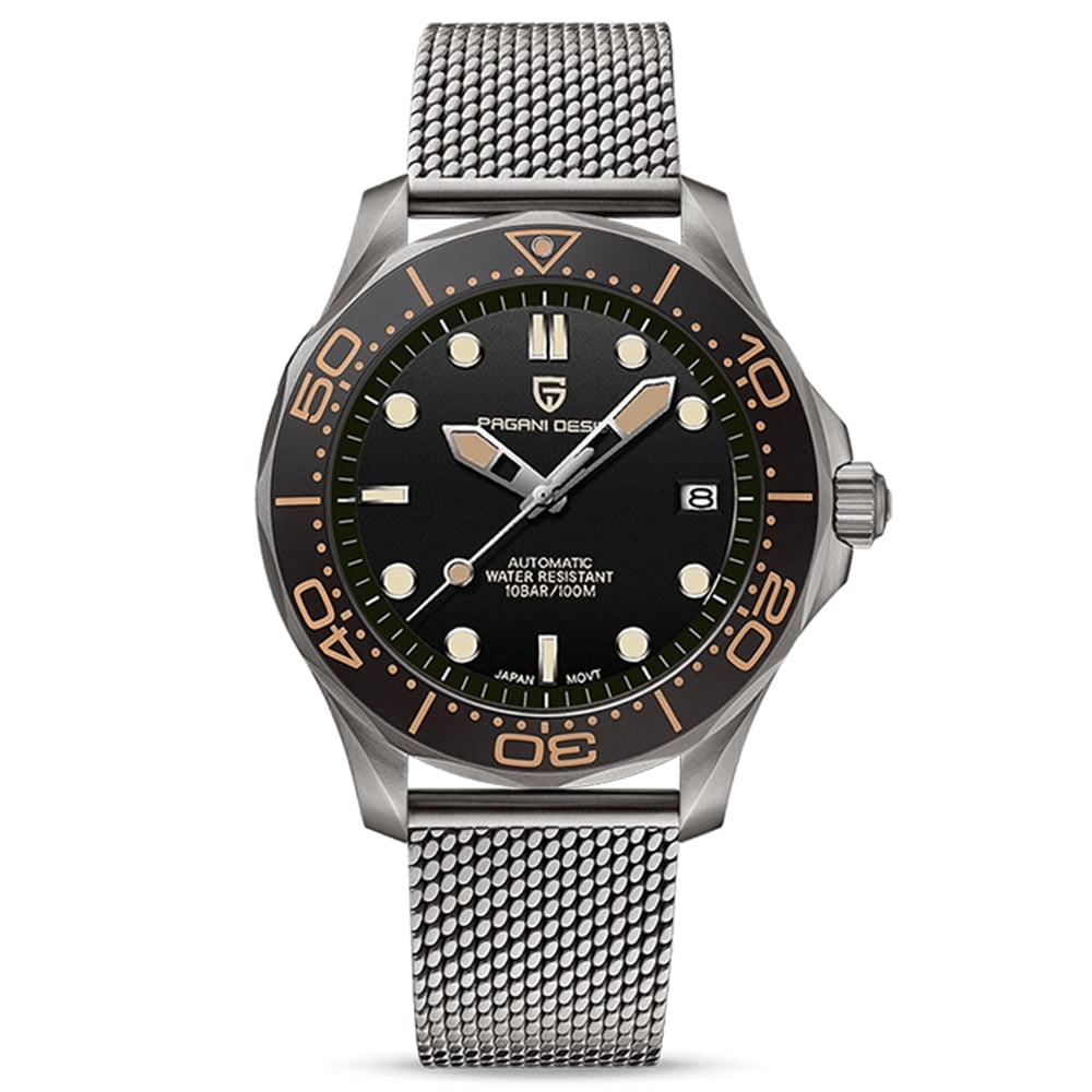PAGANI DESIGN Men's Watches full Automatic Mechanical Sports Wrist Watch for Men Stainless Steel Mesh Watchband 100M Waterproof Ceramic Bezel PD1667