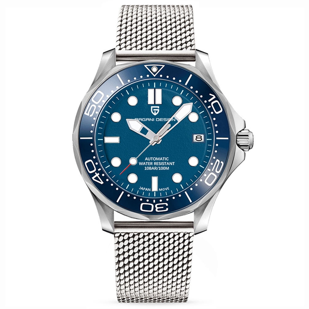 PAGANI DESIGN Men's Watches full Automatic Mechanical Sports Wrist Watch for Men Stainless Steel Mesh Watchband 100M Waterproof Ceramic Bezel PD1667
