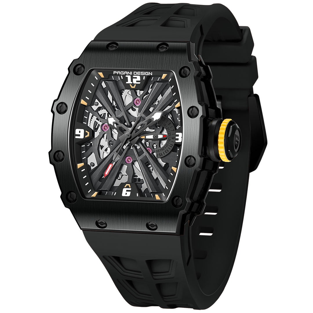 PAGANI DESIGN New Men's Quartz Watches Stainless Steel Waterproof Tonneau Wrist Watch for Men with Japan VH65 Movt, Rubber Watchband
