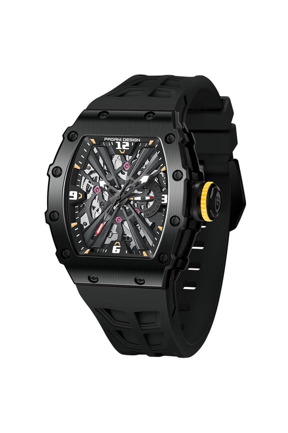 New Men's Quartz Watches Stainless Steel Waterproof Tonneau Wrist Watch for Men with Japan VH65 Movt, Rubber Watchband