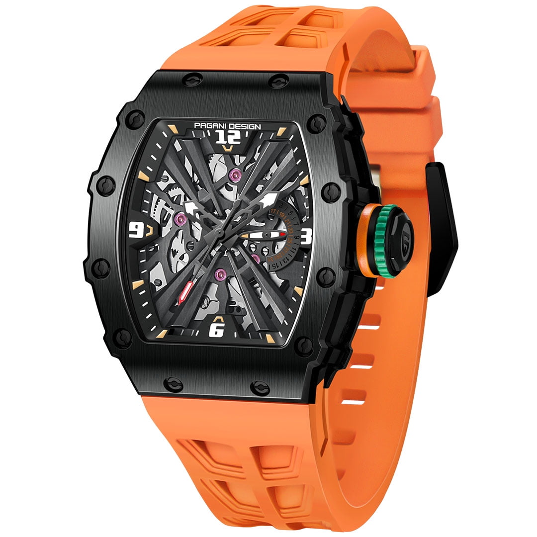 PAGANI DESIGN New Men's Quartz Watches Stainless Steel Waterproof Tonneau Wrist Watch for Men with Japan VH65 Movt, Rubber Watchband