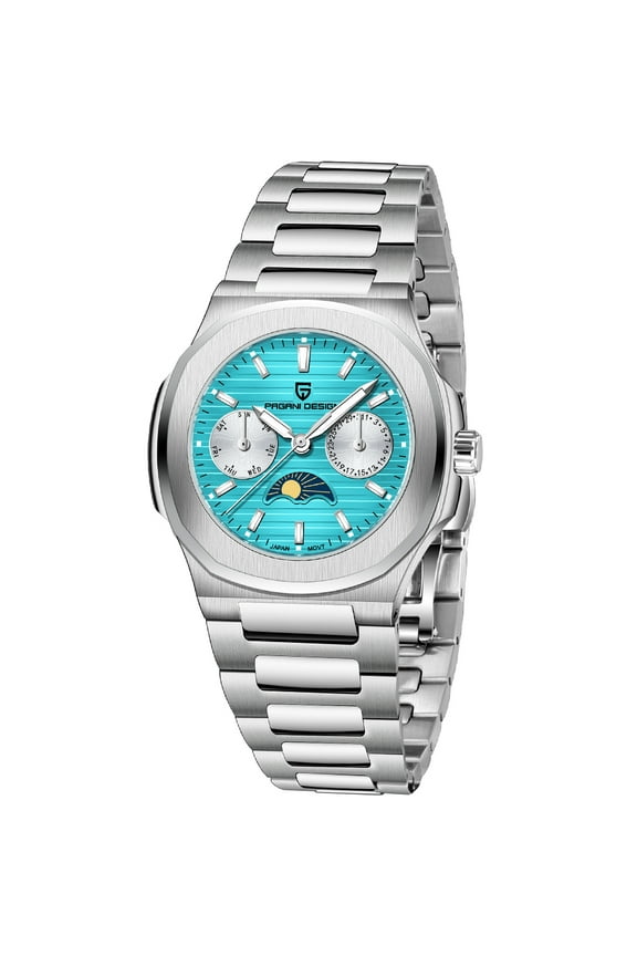 PD-1786 Quartz Women's Watches Luxury 32mm Stainless Steel Waterproof Wrist Watch with Moon Phase, Auto Date, Week Display