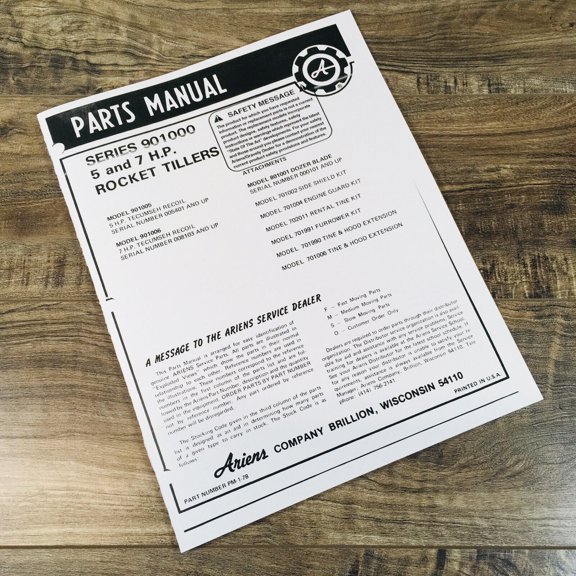 PAGE COUNT Ariens 901005 901006 5 & 7 H.p. Rocket Tiller Parts Manual Catalog