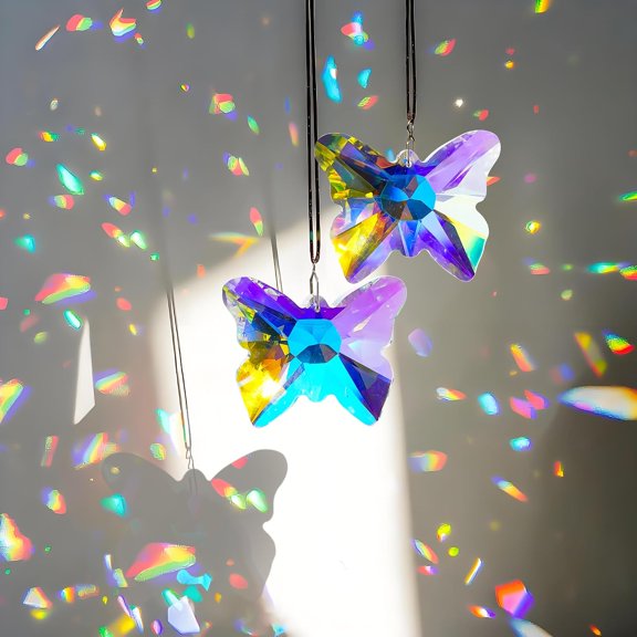 PAGEIA 2 Pcs Crystal Butterfly Suncatcher Rainbow Maker Window Decor,2.7" Crystal Butterfly Sun Catchers Prisms Rainbow Maker Hanging Pendants for Window Garden Home Indoor Wedding Decor
