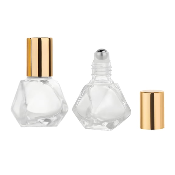 PAGEIA 2Pcs Anointing Oil Bottles Mini Clear Glass Roller Bottle 8Ml/0.27Oz with Stainless Steel Ball and Gold Cap Empty Small Roll on Container for Essential Oils Perfume Fragrance Kit